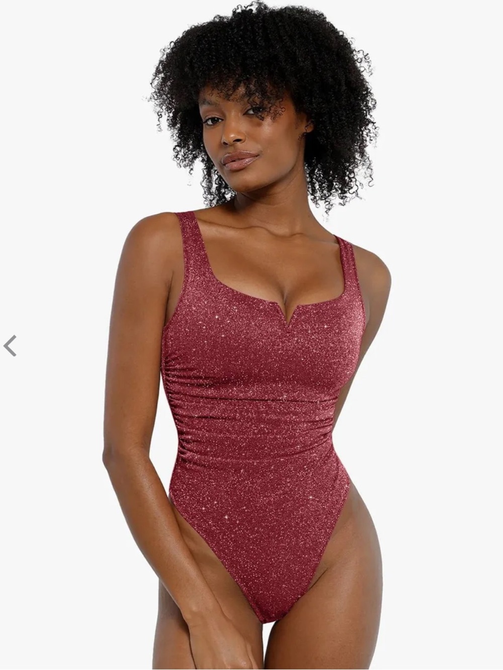 Popilush Shapewear Ruched Metallic Knit Square Neck Slimming Bodysuit